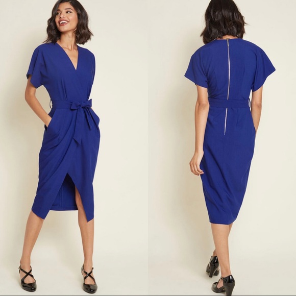ModCloth Closet Royal Blue Sheath Dress w/ Belt - Picture 2 of 8